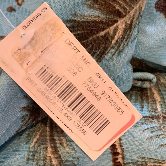Caribbean Hawaiian Aloha Teal Blue Tiki Hut Button Down Silk Shirt Size 4XB - Picture 7 of 12